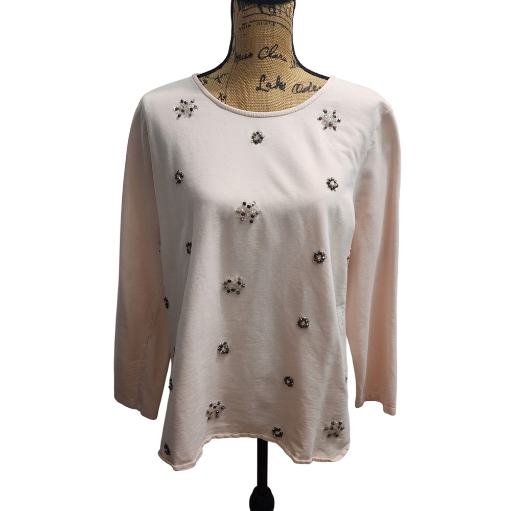 Style & Co Embellished Top Beaded Long Sleeve Casual Blouse Pink XL